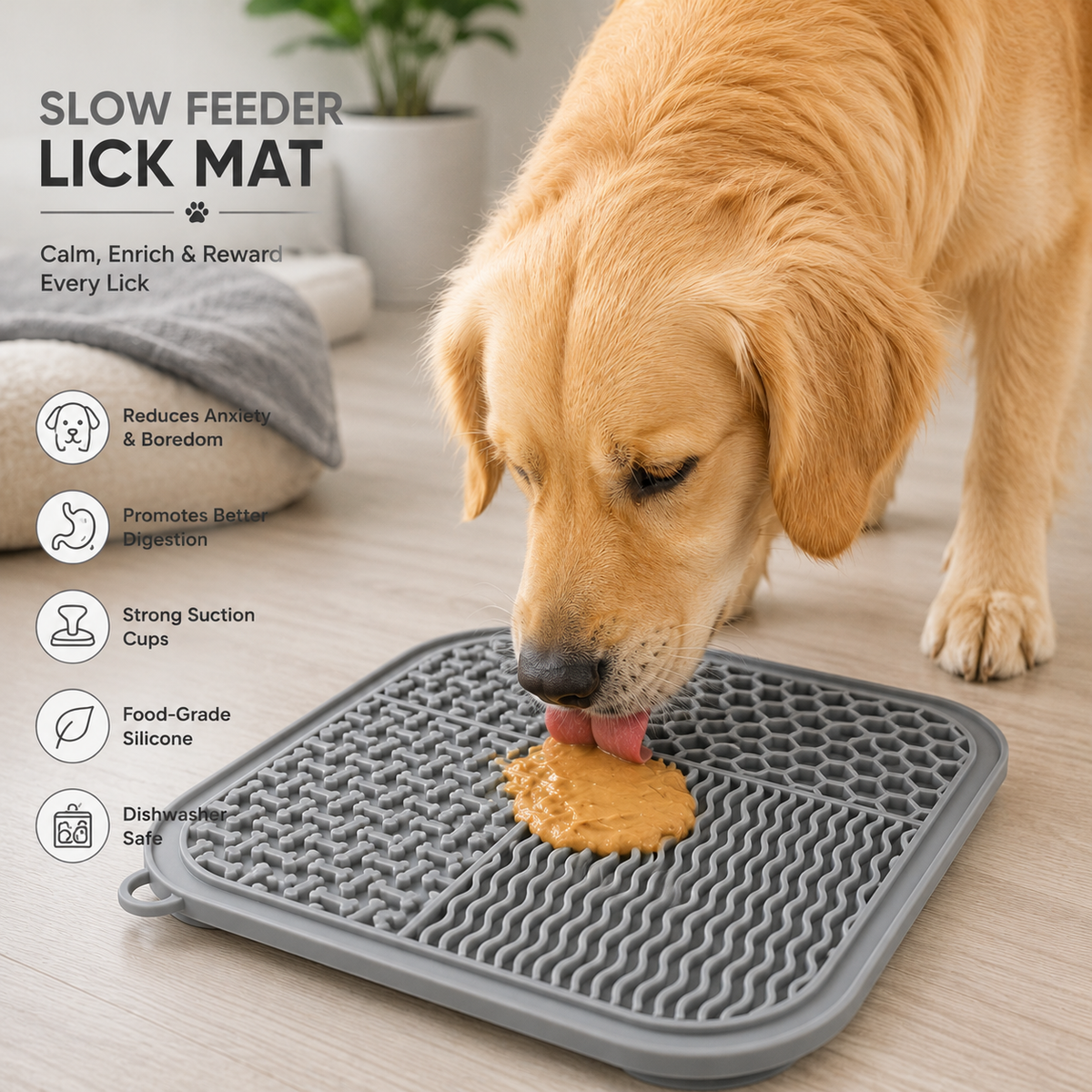 Premium Dog Lick Mat β Slow Feeder with Suction Cups for Anxiety Relief
