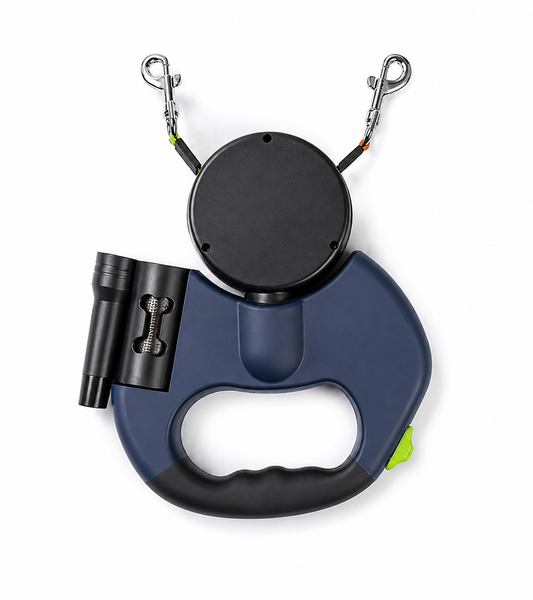 Retractable Dual Dog Leash with LED Light & 360° Swivel | Reflective Double Pet Lead