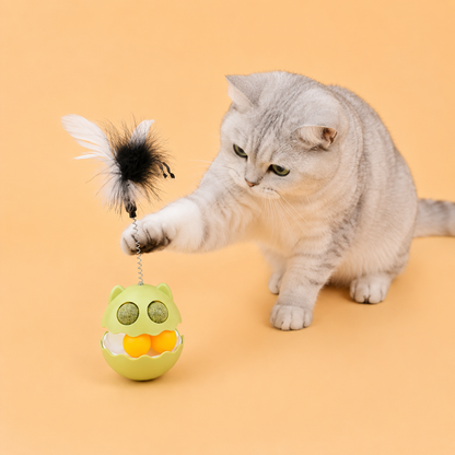 Interactive Cat Feather Tumbler Toy | Catnip & Track Ball Toy