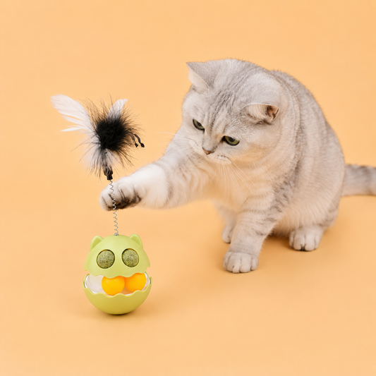Interactive Cat Feather Tumbler Toy | Catnip & Track Ball Toy