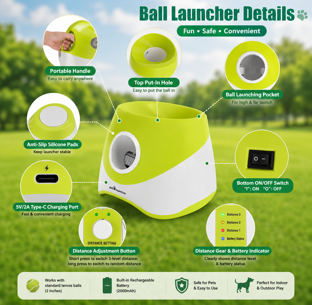 Automatic Dog Ball Launcher for Small & Medium Dogs | Rechargeable Fetch Toy