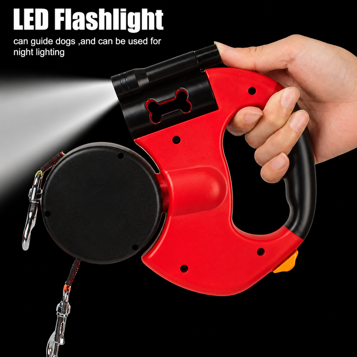 Retractable Dual Dog Leash with LED Light & 360° Swivel | Reflective Double Pet Lead